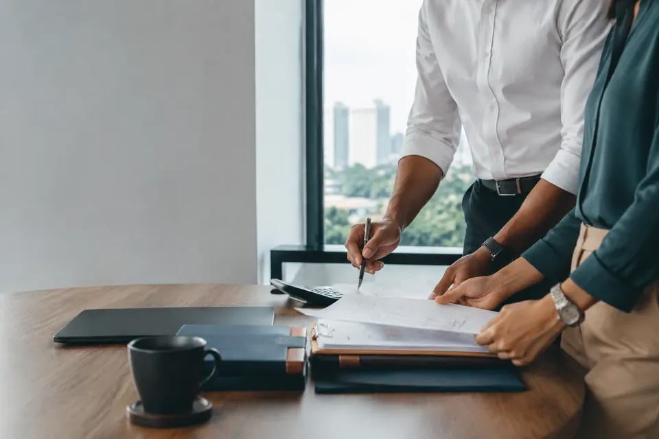 Accounting professionals reviewing financial records